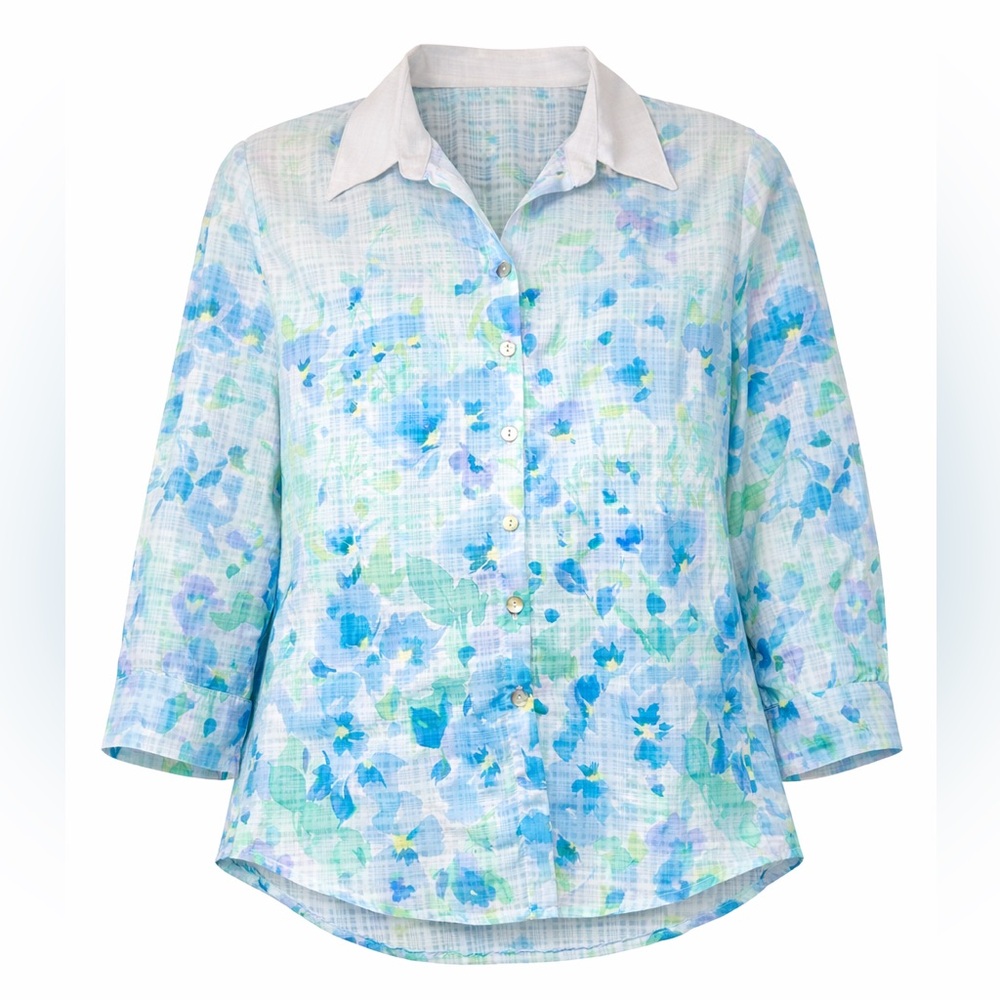 NWT Women’s Small | Alfred Dunner | Blue Green Floral Button-Up Blouse